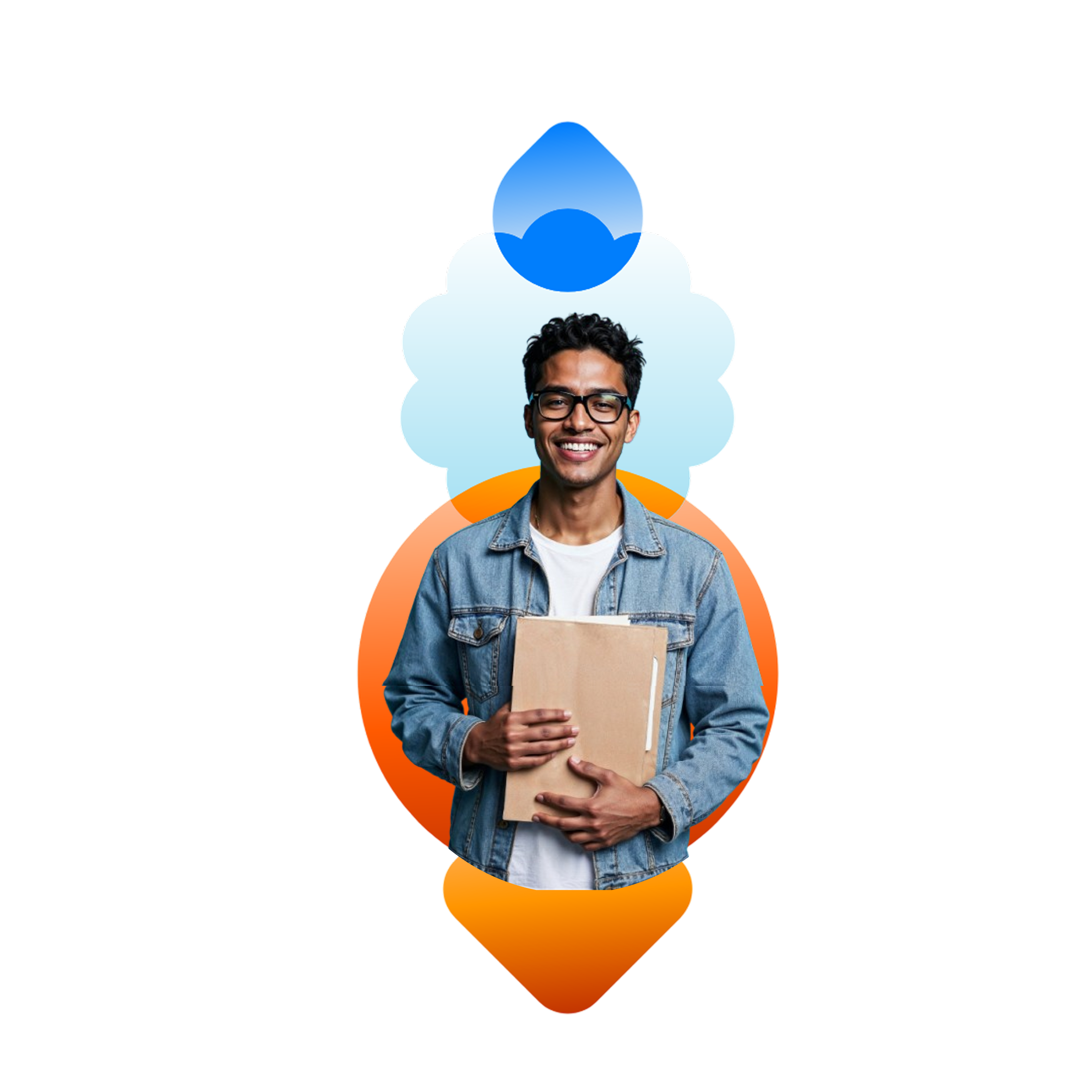 Imagem mulher segurando livro, com mochila nas costas.